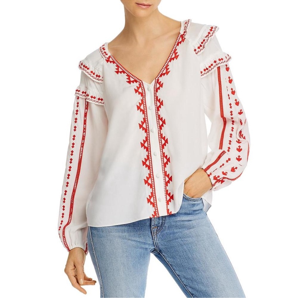 Parker The Heidi Embroidered Blouse in Ivory/Red